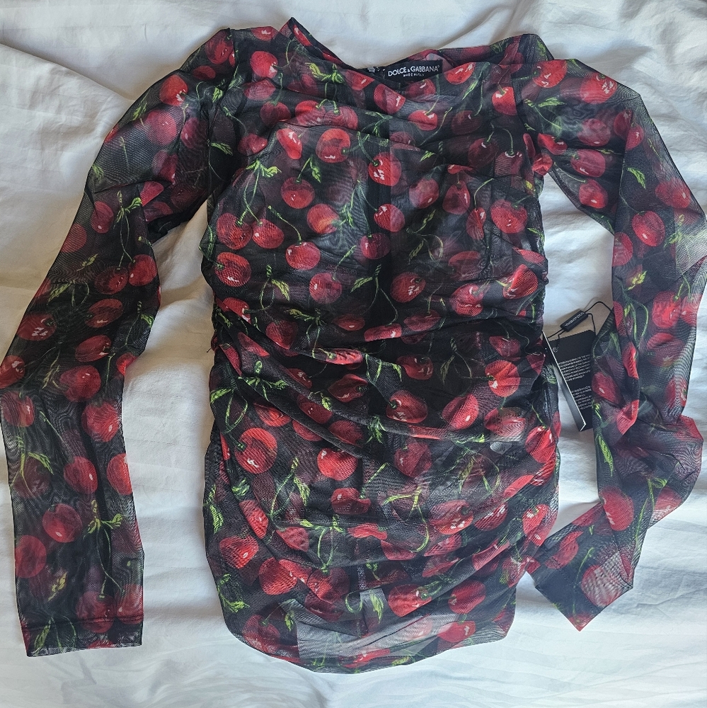 Dolce & Gabbana Black and Red Ruched Long Sleeve Blouse